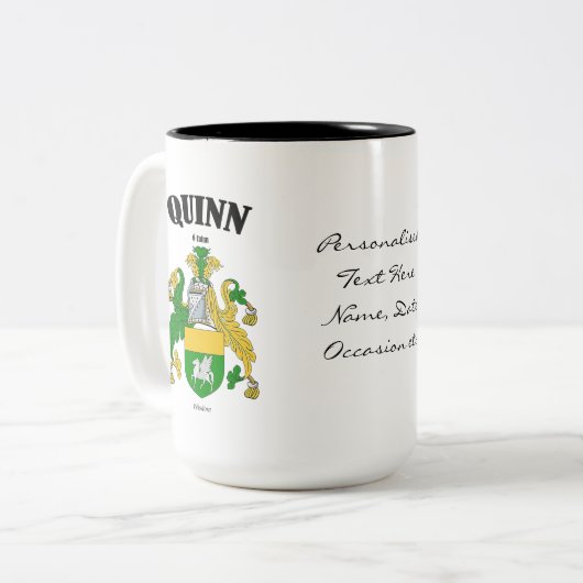 Tasse 2 Couleurs Quinn Family Crest, Traduction & Signification (Devant gauche)