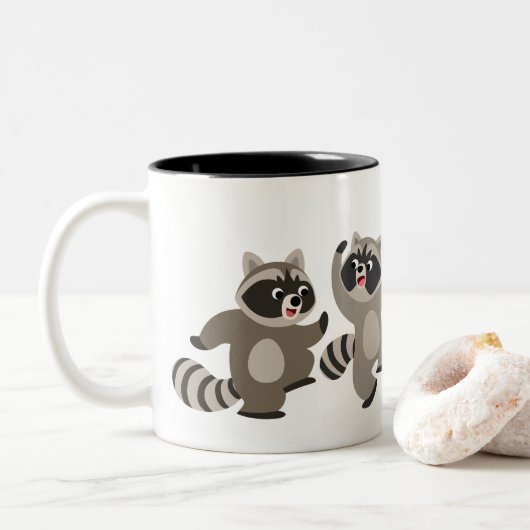 Tasse 2 Couleurs Raccoons de caricatures de danse mignonne (Avec donut)