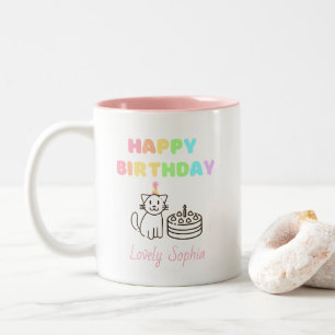 Tasse 2 Couleurs Rainbow&Cat Joyeux café bicolore anniversaire