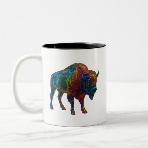 Tasse 2 Couleurs "Rainbow Glass Bison - Vibrant Art animal coloré