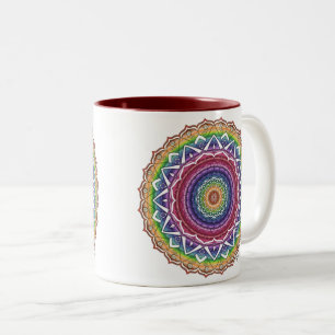 Tasse 2 Couleurs Rainbow Spiral et Fleur géométrique Mandala