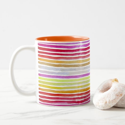 Tasse 2 Couleurs Rainbow stripes cute watercolor (Avec donut)
