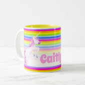 Tasse 2 Couleurs Rainbow whimsy unicorne aquarelle nom personnalisé (Devant gauche)