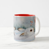 Tasse 2 Couleurs Raquette à neige Rabbit & Red Cardinal Bird Aquare (Devant droit)