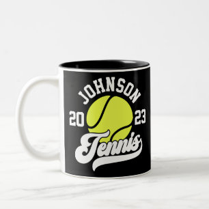 Tasse 2 Couleurs Raquette de joueur de tennis personnalisée NOM Cou