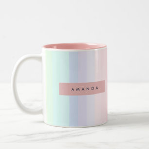 Tasse 2 Couleurs Rayure arc-en-ciel pastel personnalisée