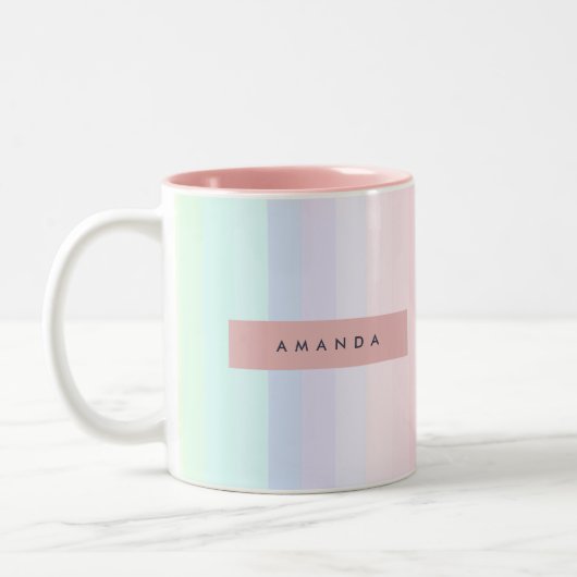 Tasse 2 Couleurs Rayure arc-en-ciel pastel personnalisée (Gauche)