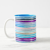 Tasse 2 Couleurs Rayures aquarelles bleues peintes à la main (Gauche)
