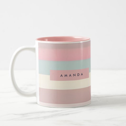 Tasse 2 Couleurs Rayures arc-en-ciel pastel personnalisées douces (Gauche)