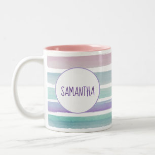 Tasse 2 Couleurs Rayures pastel rose bleu violet