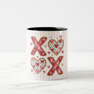 Tasse 2 Couleurs Rayures roses cœurs XOXO