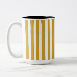Tasse 2 Couleurs Rayures verticales peintes à la main jaune moutard