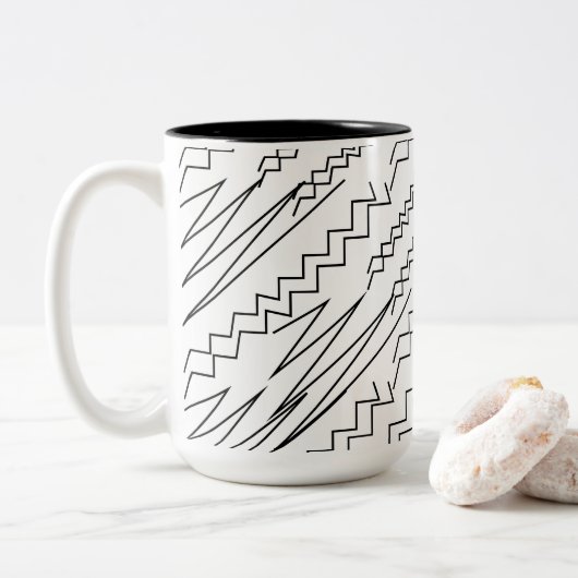 Tasse 2 Couleurs Rayures Zigzag Chevron Noir et Blanc (Avec donut)