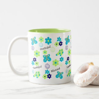 Tasse 2 Couleurs Reconnaissant Je Remerciais J'Ai Béni Fun Blue Gre