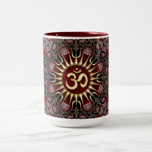 Tasse 2 Couleurs Red Black Gold OM Courage Énergie Mandala (Centre)