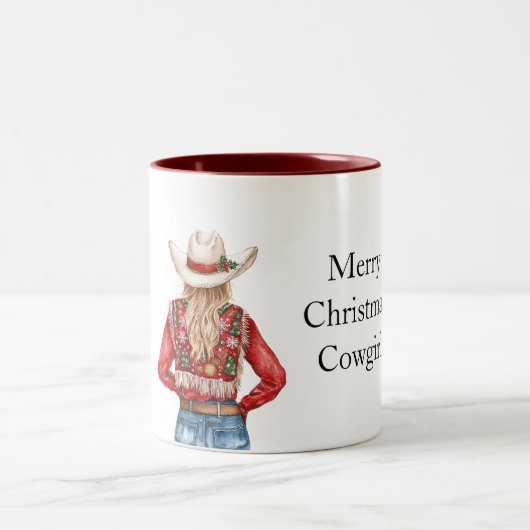 Tasse 2 Couleurs Red Green Christmas Cowgirl Blond (Centre)