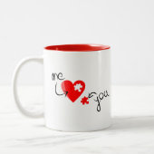 Tasse 2 Couleurs Red Heart Puzzle Saint Valentin mignonne (Gauche)
