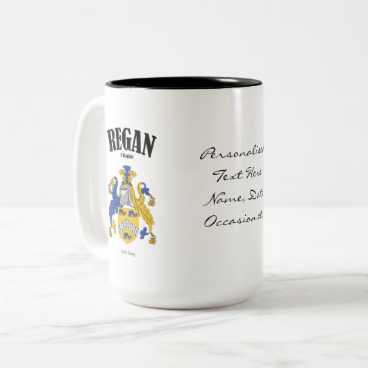 Tasse 2 Couleurs Regan Family Crest, Traduction & Signification (Devant gauche)