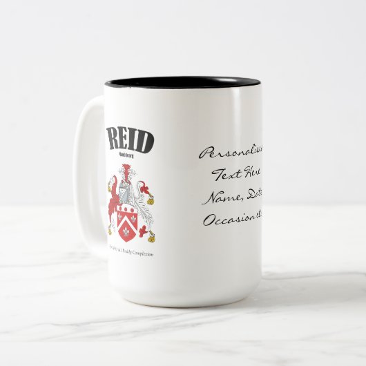 Tasse 2 Couleurs Reid Family Crest, Translation & Signification (Devant gauche)