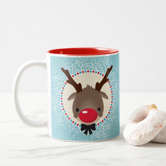 Tasse 2 Couleurs REINDEER CHRISTMAS mignon nez rouge rudolph bleu (Avec donut)