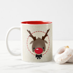 Tasse 2 Couleurs REINDEER CHRISTMAS mignon nez rouge rudolph ivoire