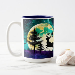 Tasse 2 Couleurs Reindeer en pleine lune sur la