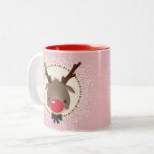 Tasse 2 Couleurs REINDEER NOËL mignon nez rouge rudolph rose (Devant gauche)