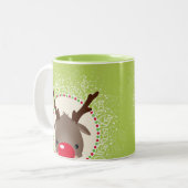 Tasse 2 Couleurs REINDEER PEEEING mignon roux rudolph vert cime (Devant gauche)