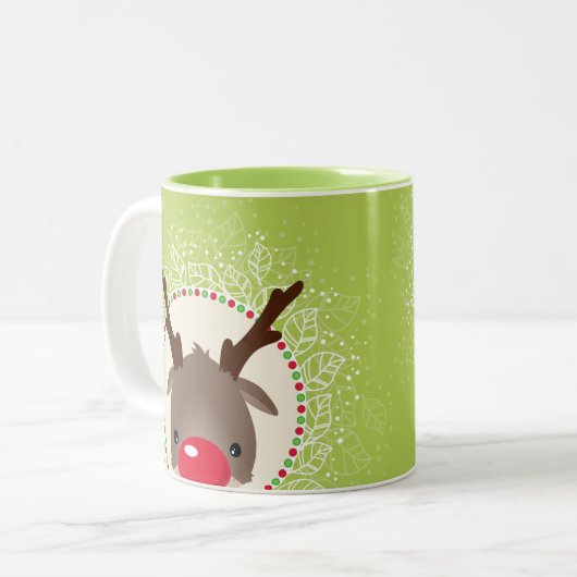 Tasse 2 Couleurs REINDEER PEEEING mignon roux rudolph vert cime (Devant gauche)