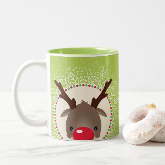 Tasse 2 Couleurs REINDEER PEEEING mignon roux rudolph vert cime (Avec donut)