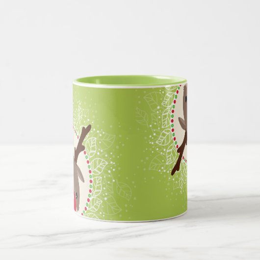 Tasse 2 Couleurs REINDEER PEEEING mignon roux rudolph vert cime (Centre)