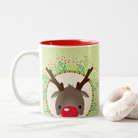 Tasse 2 Couleurs REINDEER PEEEING mignon roux rudolph vert cime (Avec donut)