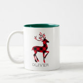 Tasse 2 Couleurs Reindeer Red Buffalo Plaid Noël personnalisé (Gauche)