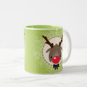 Tasse 2 Couleurs RÉINDEUR NOËL mignon nez rouge rudolph vert (Devant droit)