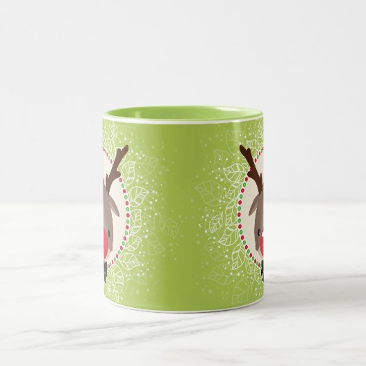 Tasse 2 Couleurs RÉINDEUR NOËL mignon nez rouge rudolph vert (Centre)