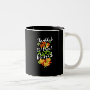 Tasse 2 Couleurs Remercié Reconnaissant Bénis Feuilles de Citrouill