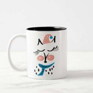 Tasse 2 Couleurs Renard à longs cils de doodle de Noël fantaisiste