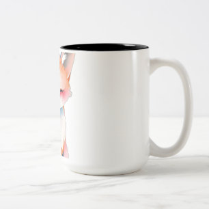 Tasse 2 Couleurs Renard d'aquarelle impressionniste avec champignon