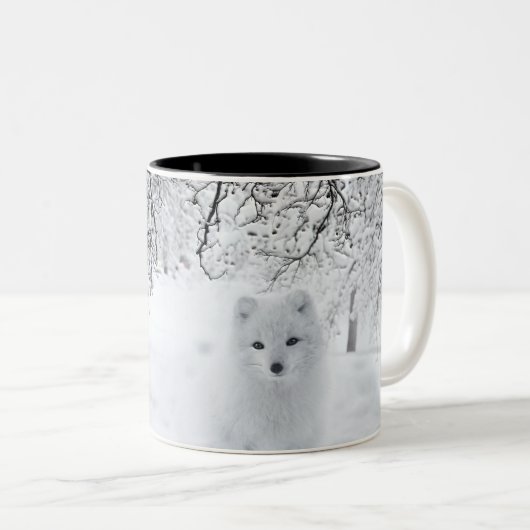 Tasse 2 Couleurs Renard des neiges dans les bois d'hiver (Devant droit)