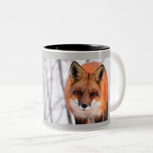 Tasse 2 Couleurs Renard d'hiver personnalisé (Devant droit)