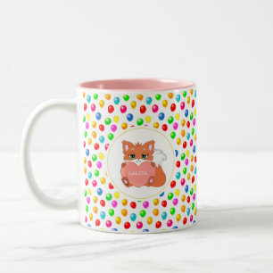 Tasse 2 Couleurs Renard et ballons de fête multicolores Personnalis