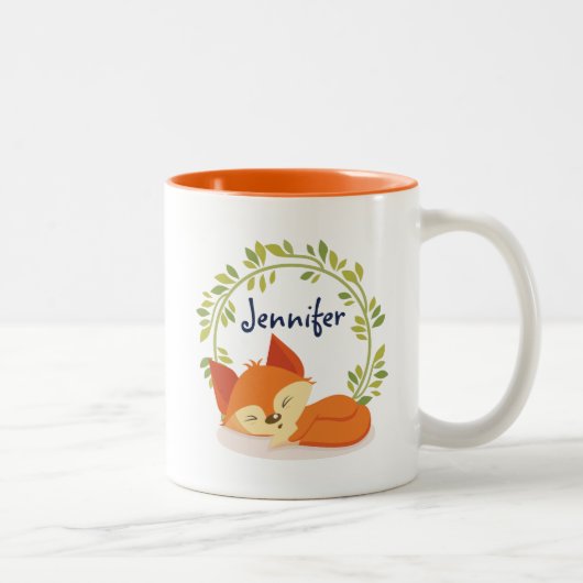 Tasse 2 Couleurs Renard orange dormant mignon avec couronne Feuille (Droit)