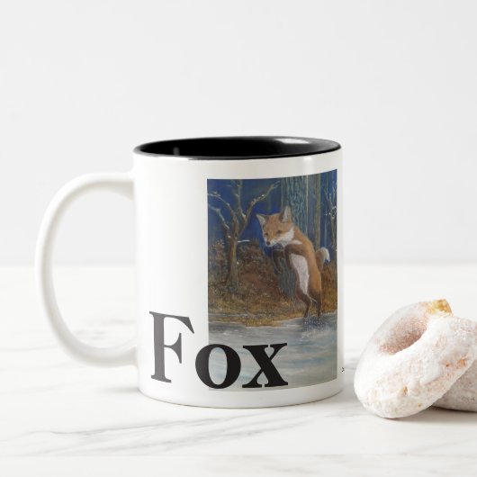 Tasse 2 Couleurs Renards. Fox sautant dans la neige (Avec donut)
