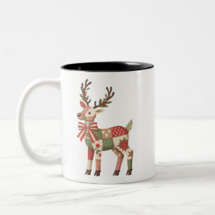 Tasse 2 Couleurs Renne en patchwork brodé de Noël Animal