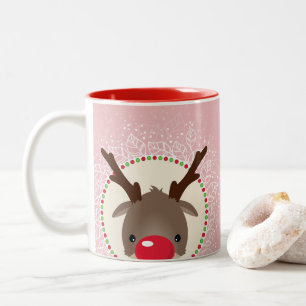 Tasse 2 Couleurs RENNE QUI REGARDE adorable nez rouge rudolph rose