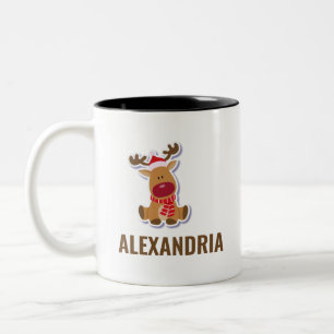 Tasse 2 Couleurs Rennes de Rudolph mignon Noël Nom personnalisé