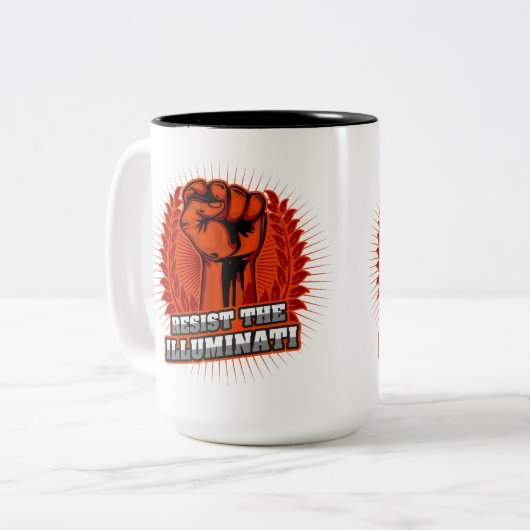 Tasse 2 Couleurs Résistez À L'Orange Illuminati Poing Levé (Devant gauche)