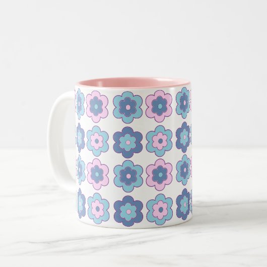 Tasse 2 Couleurs Retro Bubble Flowers (pink and blue)  Pattern (Devant gauche)