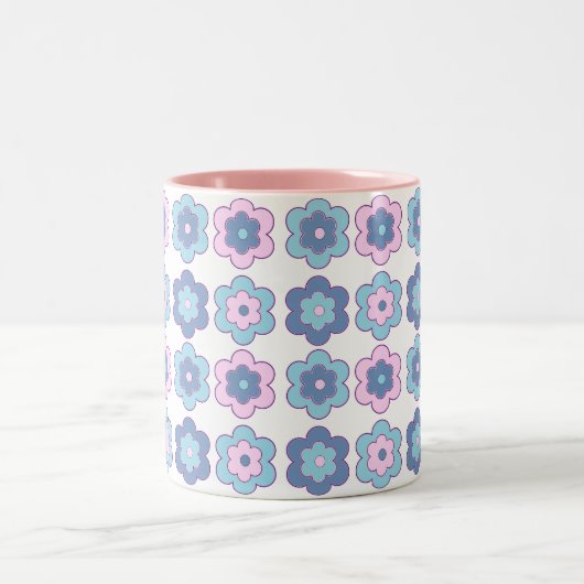 Tasse 2 Couleurs Retro Bubble Flowers (pink and blue)  Pattern (Centre)