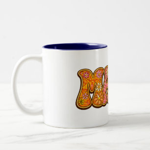 Tasse 2 Couleurs Rétro Floral Maman : Typographie Vintage Groovy
